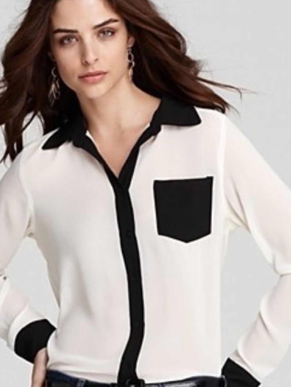 Guess semi-sheer off-white blouse with contrasting black trim Size XS